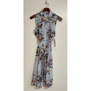 Nanette Lepore Floral Pleated Shirt Midi Dress Light Blue Size 10 NWT